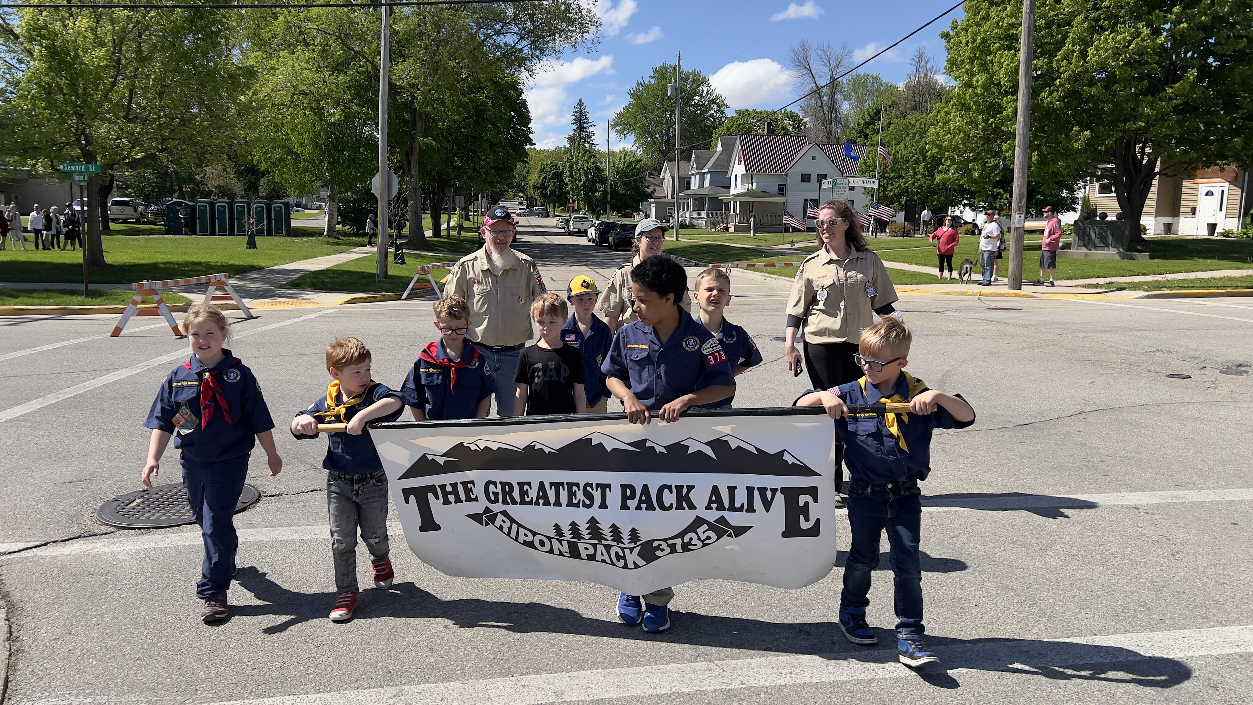 Cub Scouts marching in Memorial Day Parade, Ripon, WI 2025